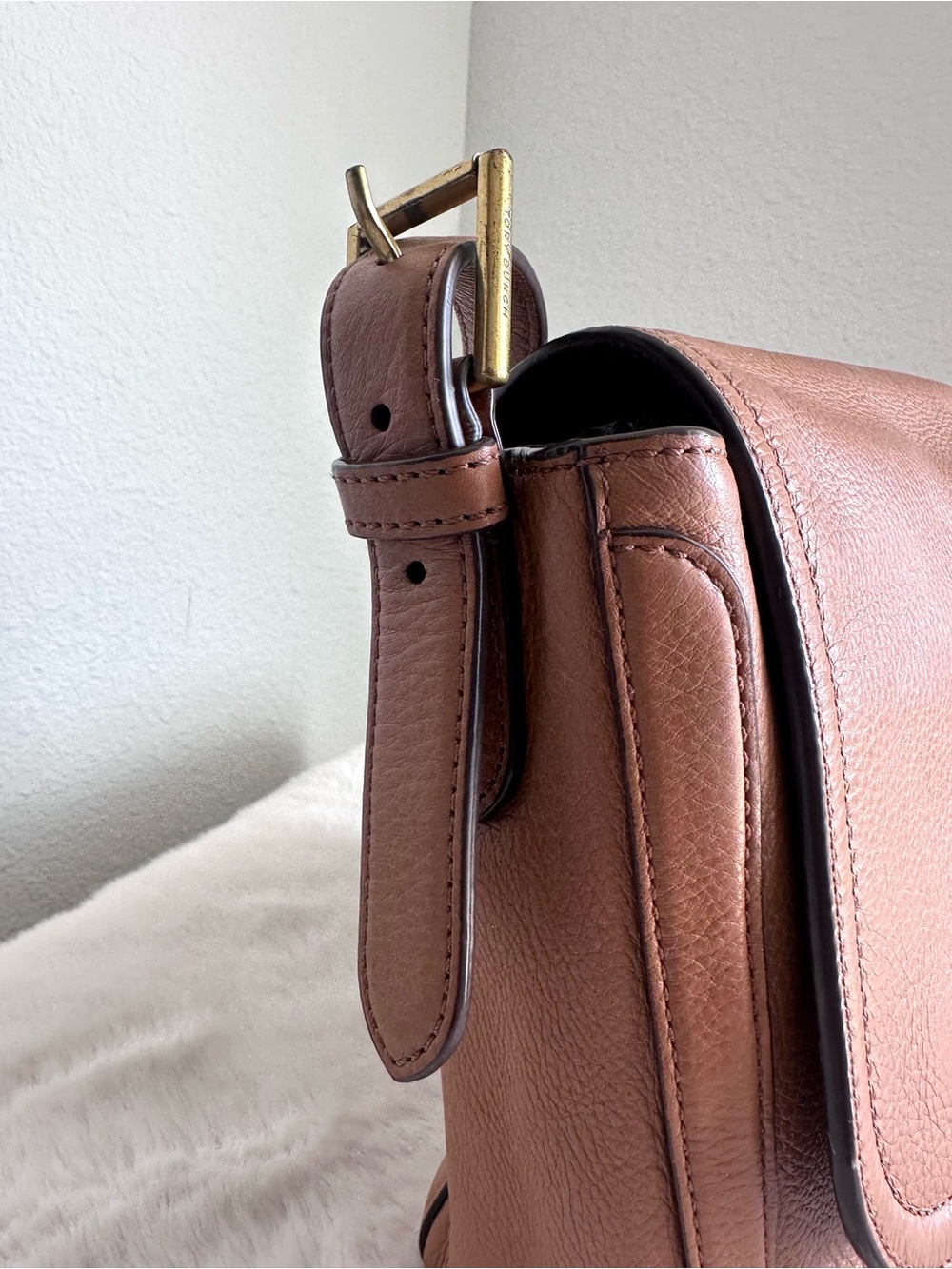 Tory Burch Frances Saddle Bag pebbled leather brown tassel - Picture 9 of 17